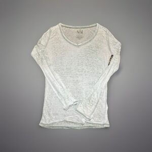 Y2K Sheer Burnout Long Sleeve V-Neck Tee Sage Green Semi Sheer Grunge L